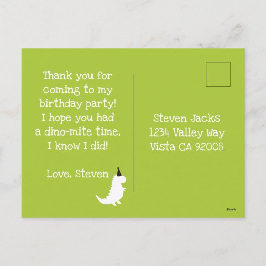 Stomp en Chomp Green Dinosaur Theme Bedankt Feestdagenkaart (Achterkant)