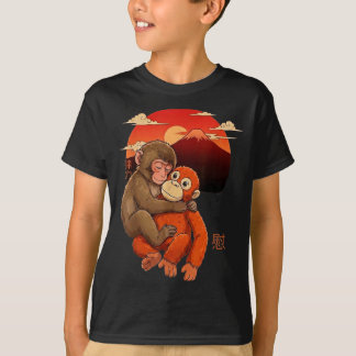 Stomp op de aap Japanse rode zonsondergang en berg T-shirt
