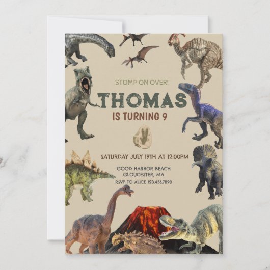 Stomp op Dino Verjaardag Kaart (Voorkant)