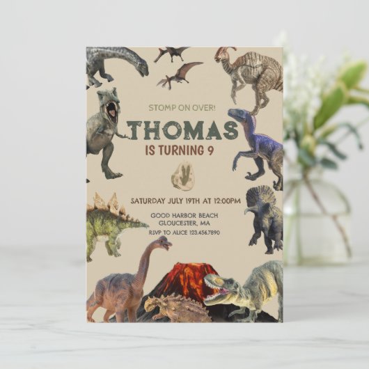 Stomp op Dino Verjaardag Kaart (Staand voorkant)