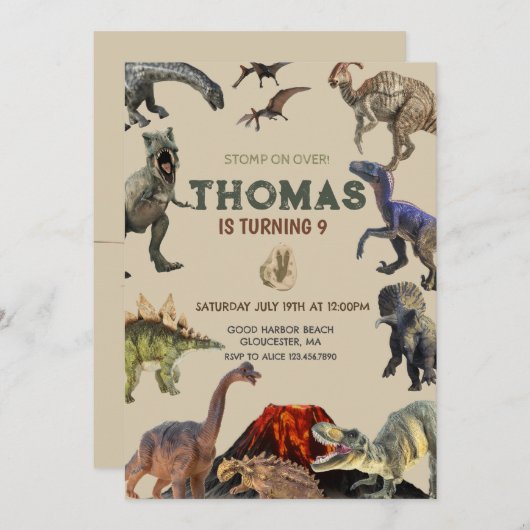 Stomp op Dino Verjaardag Kaart (Voorkant / Achterkant)