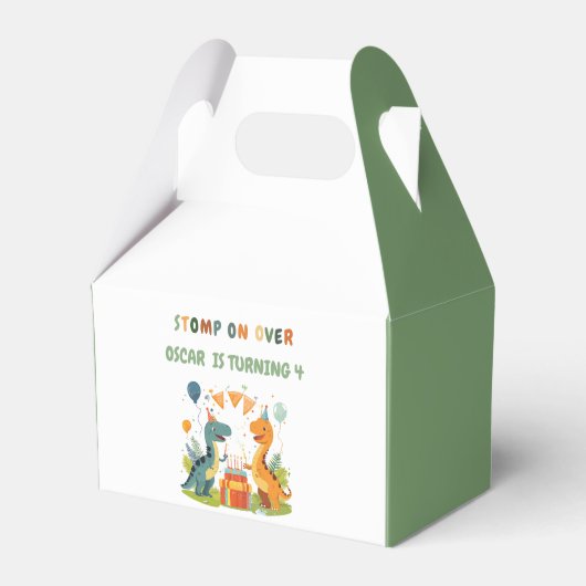 Stomp op over de verjaardag van de dinosaurus bedankdoosjes (Voorkant Zijde)