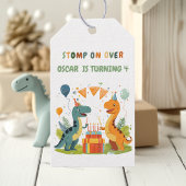 Stomp op over de verjaardag van de dinosaurus cadeaulabel
