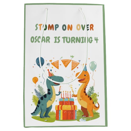 Stomp op over de verjaardag van de dinosaurus medium cadeauzakje (Voorkant)