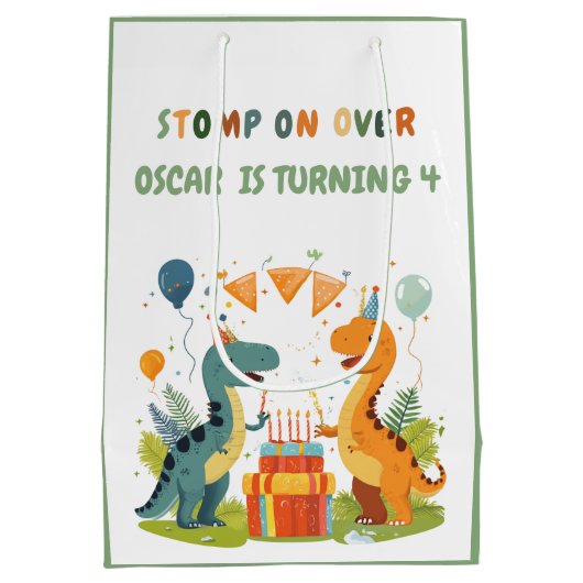 Stomp op over de verjaardag van de dinosaurus medium cadeauzakje (Achterkant)
