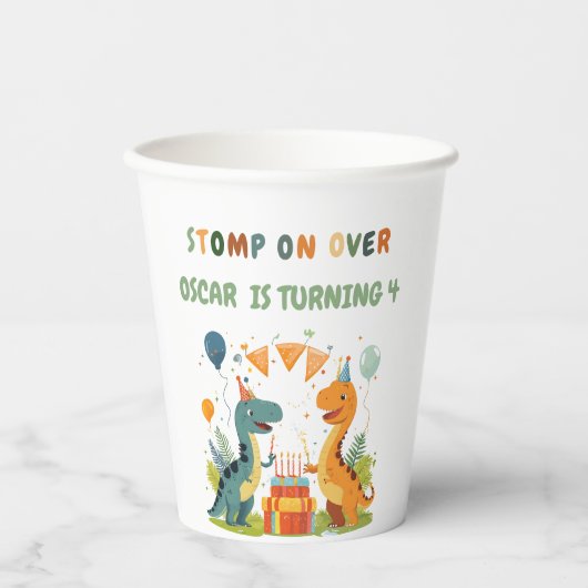 Stomp op over de verjaardag van de dinosaurus papieren bekers (Voorkant)