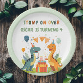 Stomp op over de verjaardag van de dinosaurus papieren bordje