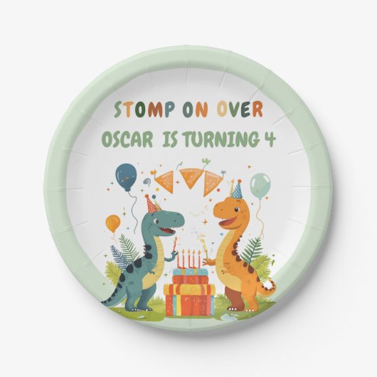 Stomp op over de verjaardag van de dinosaurus papieren bordje (Voorkant)