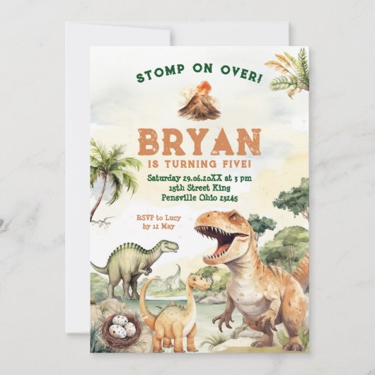 Stomp op over Dino Boy Dinosaur verjaardagsfeestje Kaart (Voorkant)