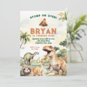 Stomp op over Dino Boy Dinosaur verjaardagsfeestje Kaart (Staand voorkant)