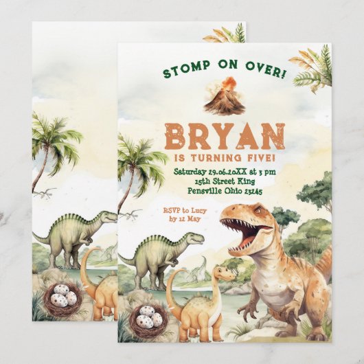 Stomp op over Dino Boy Dinosaur verjaardagsfeestje Kaart (Voorkant / Achterkant)