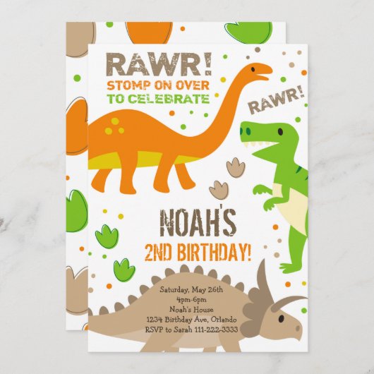 Stomp op over dinosaurus verjaardagsuitnodiging kaart (Voorkant / Achterkant)