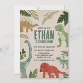 Stomp op over dinosaurus verjaardagsuitnodiging kaart (Voorkant)