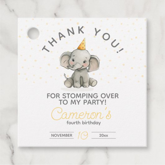 Stomp op Over, Schattigee Olifant kinderen verjaar Bedankjes Labels (Voorkant)