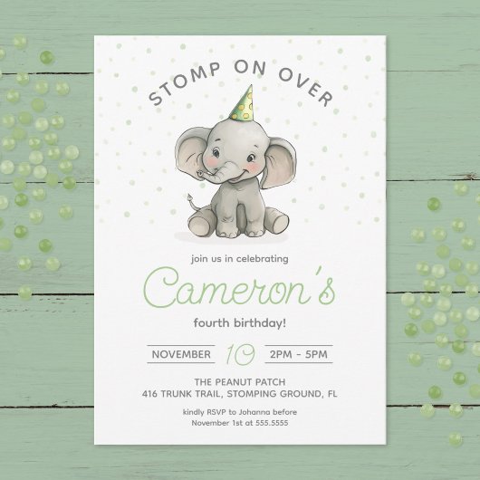 Stomp op Over, Schattigee Olifant kinderen verjaar Kaart