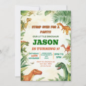 Stomp over voor een feest jongens dinosaurus verja kaart (Voorkant)