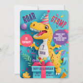 Stomp Roar Dinosaur Girl Verjaardagsfeestje Kaart (Voorkant)