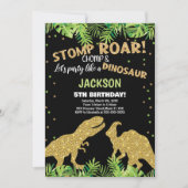 Stomp Roar Glitter Dinosaurus Verjaardag Uitnodigi Kaart (Voorkant)