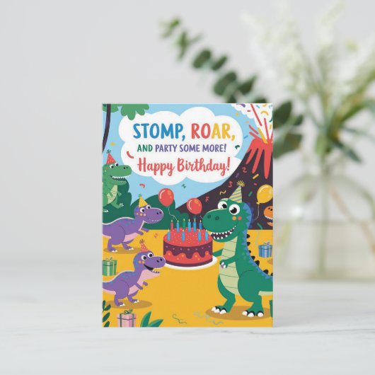 "Stomp, Roar & Party nog wat meer - Dino Kinder De Briefkaart (Staand voorkant)
