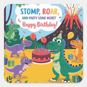 "Stomp, Roar & Party nog wat meer - Dino Kinder De Vierkante Sticker