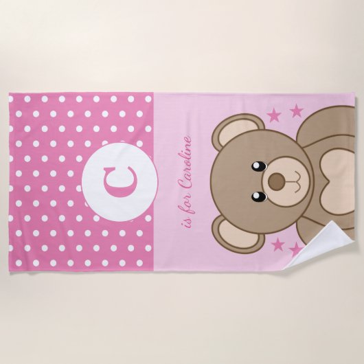 Stomp teddy polka stipt roze en wit strandlaken (Voorkant)