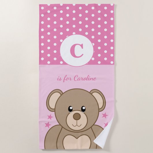 Stomp teddy polka stipt roze en wit strandlaken (Voorkant)