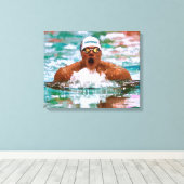 Stompdrager in de pool met waterdruppels canvas afdruk (Insitu (Houten vloer))