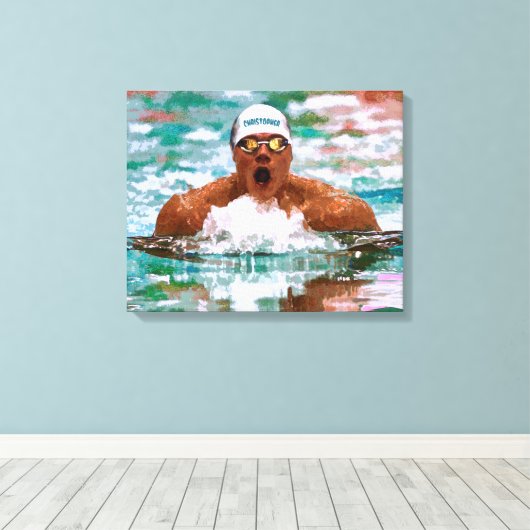 Stompdrager in de pool met waterdruppels canvas afdruk (Insitu (Houten vloer))