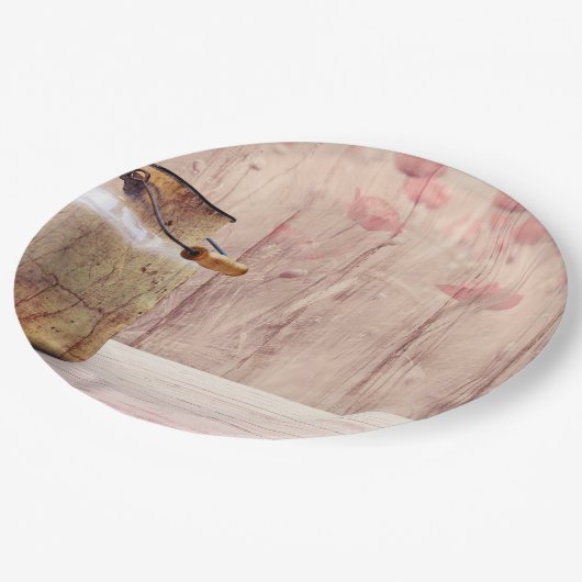 Stompen kan landstijl op hout papieren bordje (Gekanteld)