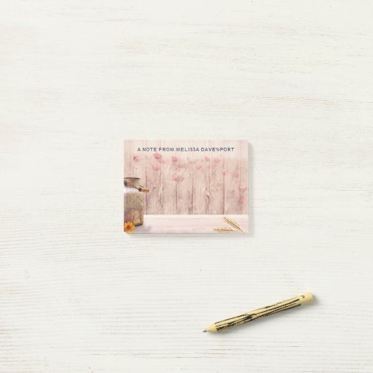 Stompen kan landstijl op hout post-it® notes (Op bureau)