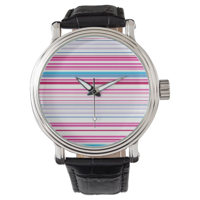 Stompen met blauwe roze strepen horloge (Voorkant)