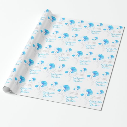 Stompen van wilde bloemen, blauw, grijs cadeaupapier (Uitgerold)