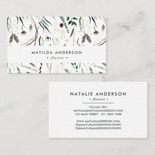 Stompen waterverf florist elegant stijlvol bu visitekaartje (Voorkant / Achterkant)