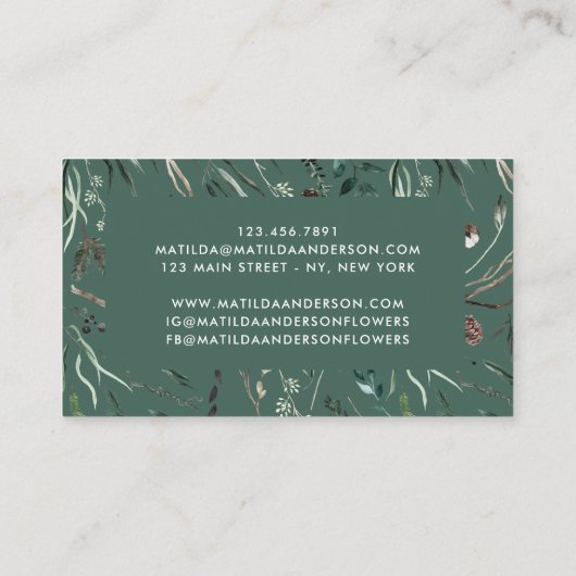 Stompen waterverf florist elegant stijlvol visitekaartje (Achterkant)