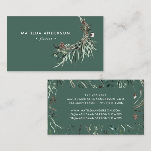 Stompen waterverf florist elegant stijlvol visitekaartje (Voorkant / Achterkant)