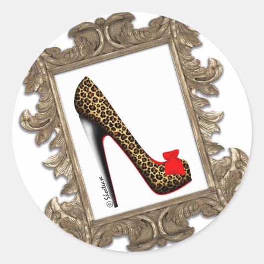 Stomppomp van leopard Stiletto Ronde Sticker (Voorkant)