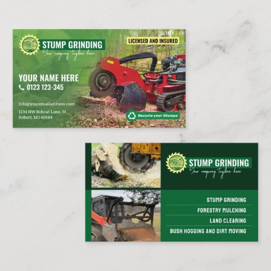 Stompslijpen, Bosbouw mulchen, land opruimen Visitekaartje (Voorkant / Achterkant)