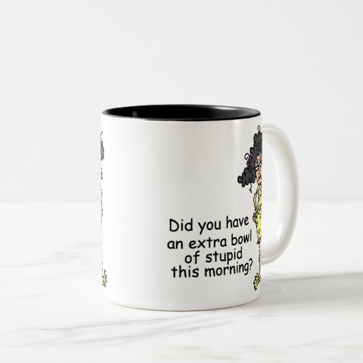 Stompzinnigheid Humor Tweekleurige Koffiemok (Voorkant rechts)