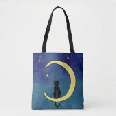 Stomzak met een kat die in het maanontwerp zit tote bag (Voorkant)