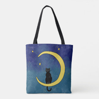 Stomzak met een kat die in het maanontwerp zit tote bag