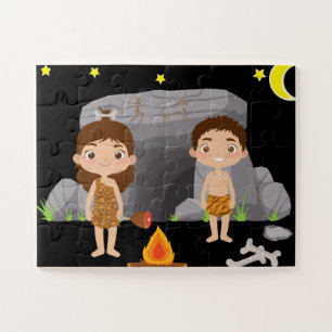 Stone Age Caveman Kinder Onder Nacht Sky Legpuzzel