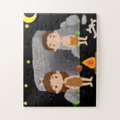 Stone Age Caveman Kinder Onder Nacht Sky Legpuzzel (Verticaal)