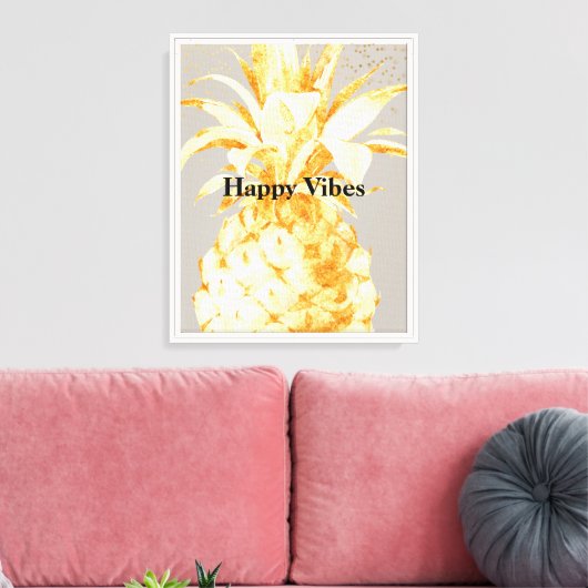 Stone Beige Cream Geel Goud Ananas Canvas Afdruk (Insitu (Woonkamer))