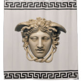 Stone Beige Medusa Griekse Key Designer Douchegordijn (Voorkant)