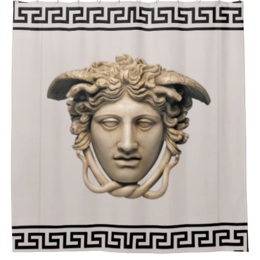 Stone Beige Medusa Griekse Key Designer Douchegordijn (Voorkant)