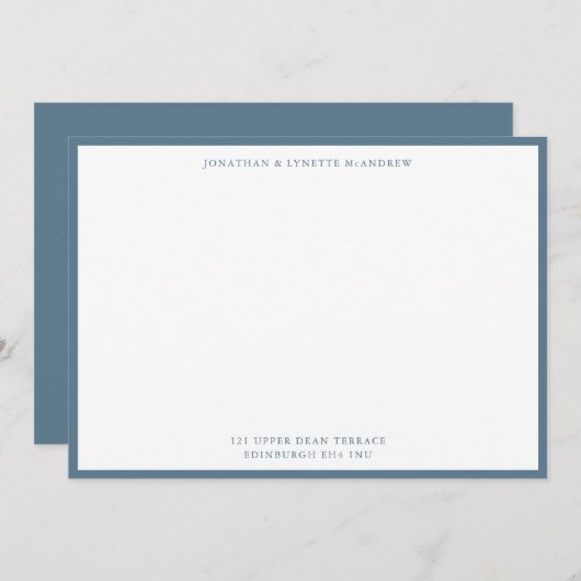 Stone Blue Classic Border Flat Note Card Notitiekaartje (Voorkant / Achterkant)