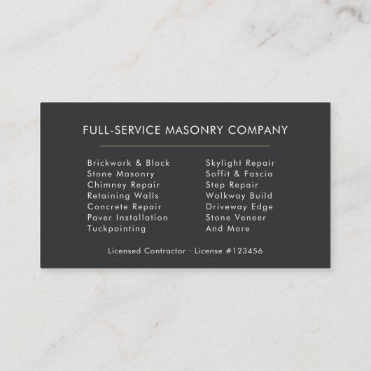 Stone Bricklayer Masonry Mason Visitekaartje (Achterkant)