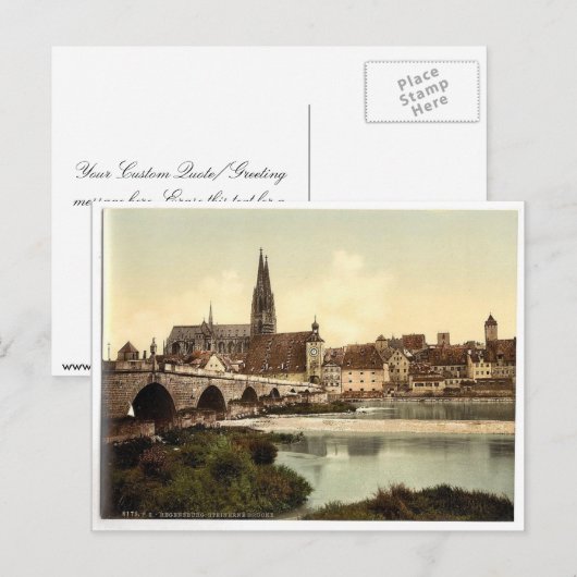 Stone Bridge (d.w.z. Steinerne Brucke) en kathedra Briefkaart (Voorkant / Achterkant)
