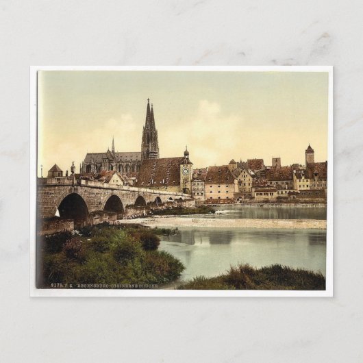 Stone Bridge (d.w.z. Steinerne Brucke) en kathedra Briefkaart (Voorkant)