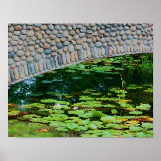 Stone Bridge Lilypads Waterverf Painting Poster (Voorkant)